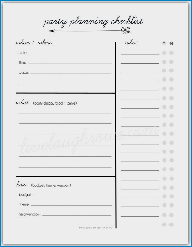 Sample of Party Checklist Template