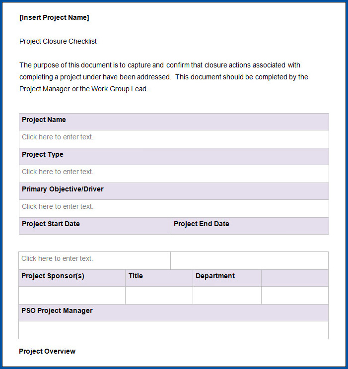 Sample of Project Checklist Template