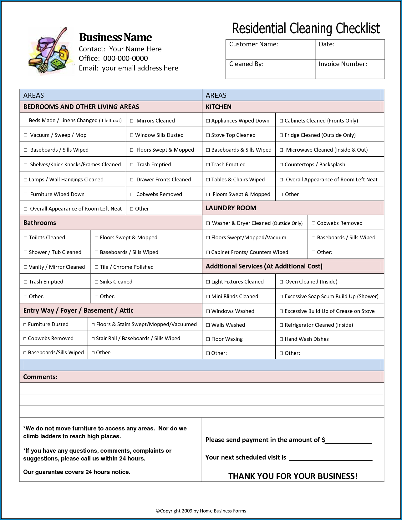 Sample of Residential Cleaning Checklist Template