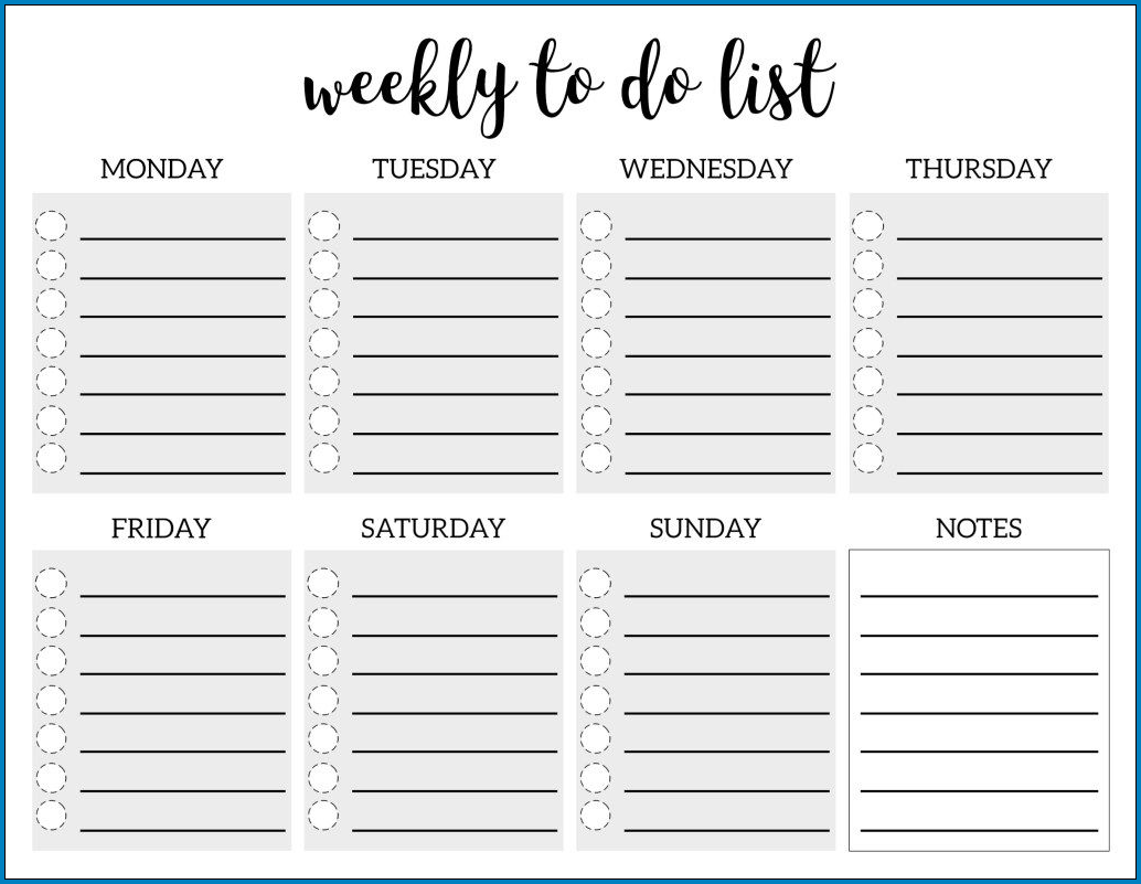 Sample of To Do Checklist Template