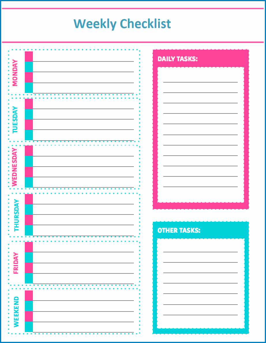 Sample of Weekly Checklist Template