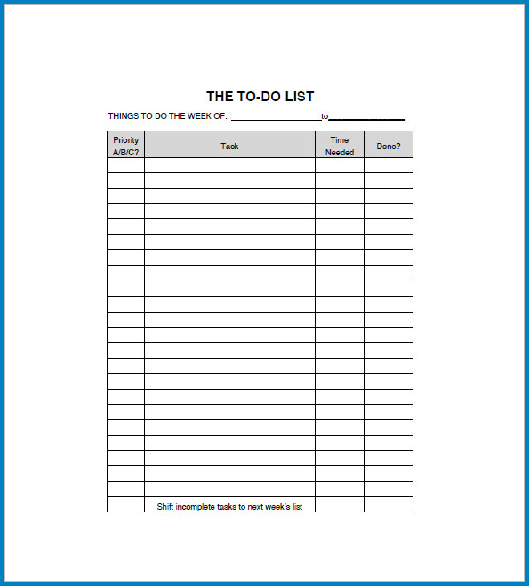 To Do Checklist Template Sample