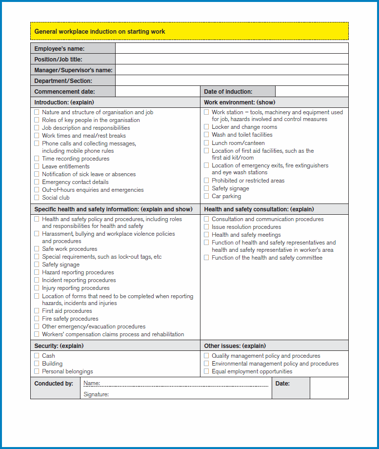 Free Printable Training Checklist Template