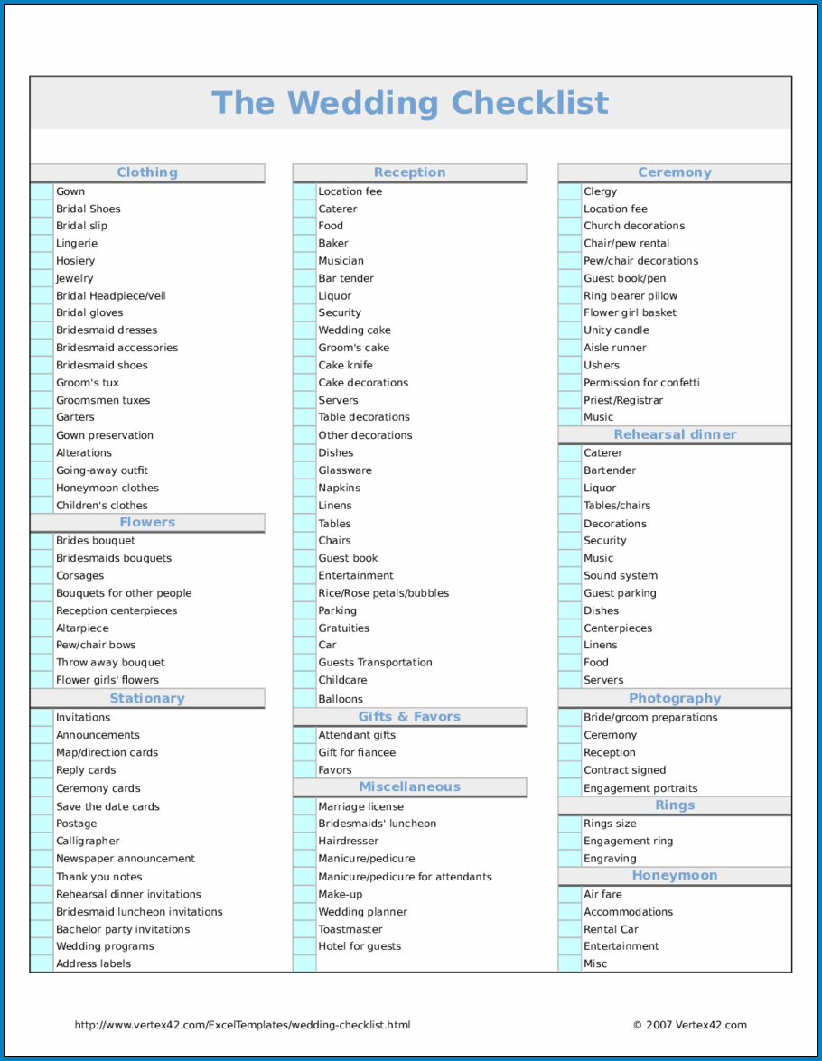 √ Free Printable Wedding Checklist Template Excel | Checklist Templates