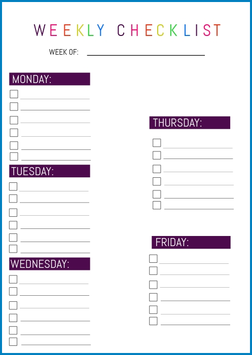 Weekly Checklist Template Example