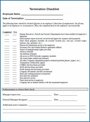 √ Free Printable Termination Checklist Template